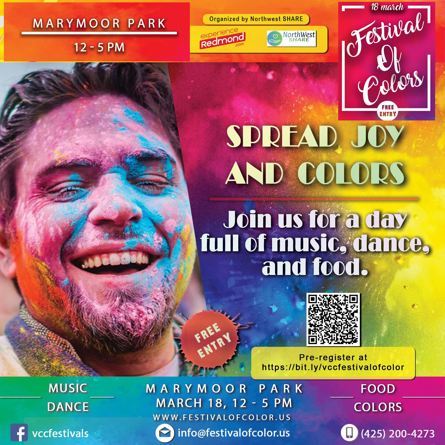 Holi Festival of Colors March 18th Marymoor Park Northwest